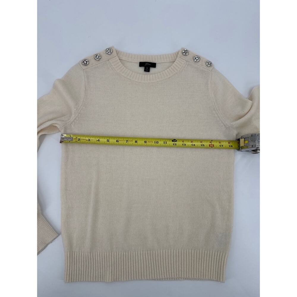 J.Crew Lambs Wool Jewel Button Crewneck Sweater Ivory Size Medium Rhinestone Top - Picture 6 of 7